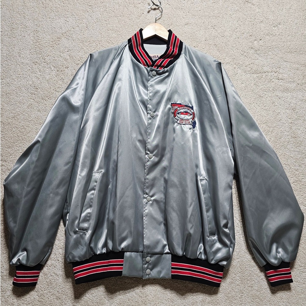 Westark USA Panhandle Cruisers Car Club Satin Bomber Jacket‎ Mens X-Large Silver